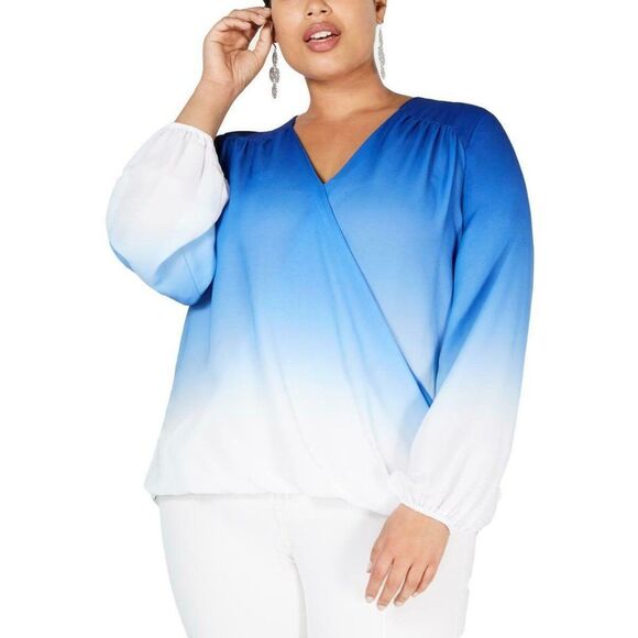 INC Faux Wrap Long Sleeve Ombre Blouse 0X / 14  NWT - Picture 1 of 4